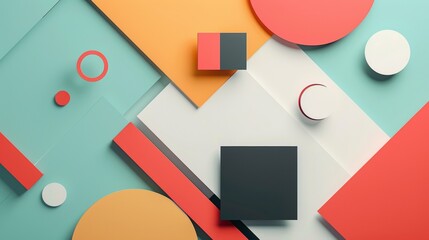 Sticker - Abstract Geometric Shapes in Minimalist Composition on a Light Blue Background. Generative AI