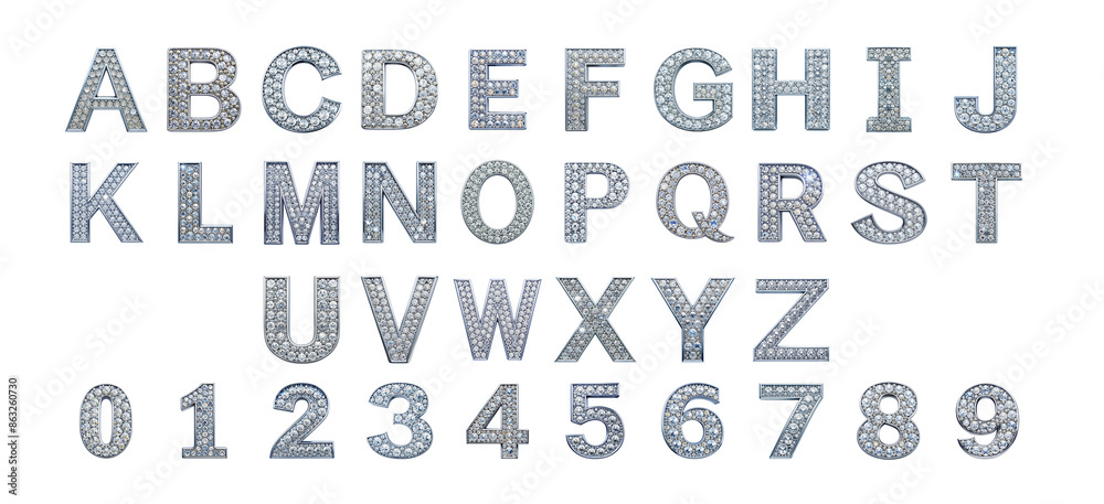 Diamond Script Numbers Diamond alphabet and numbers set cut out png on transparent background ...