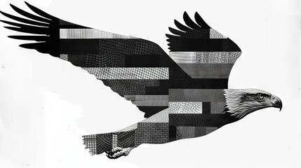 Wall Mural -  Eagle in flight with checkered wing pattern