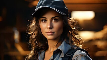 Poster - Beautiful young woman worker at workplace, gender equality concept