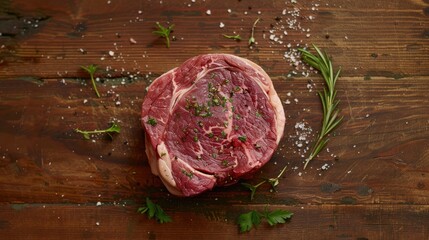 Canvas Print - Raw black Angus ribeye steak viewed from above