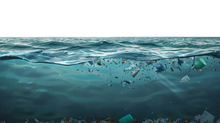 Sinking trash in the sea isolated on transparent background