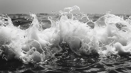 Poster - black and white photo of a wave crashing in the ocean