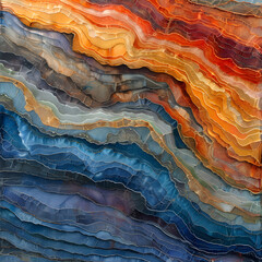 Canvas Print - Close up of electric blue wave pattern on natural marble rock bedrock landscape