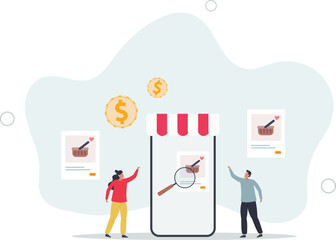 Wall Mural - E-commerce store for online shopping and purchases.Distant internet shop with website or mobile application platform for customers .flat illustration.