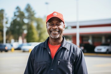 Wall Mural - Portrait of a middle aged African American male gas station worker