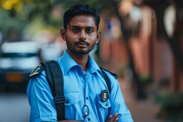 Portrait of a young adult male Indian security guard