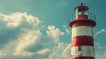 Poster - Lighthouse standing tall under a cloudy blue sky