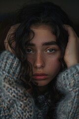 Poster - A close-up of a person wearing a sweater