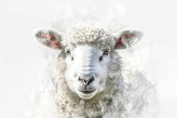 Wall Mural - A close-up shot of a sheep's face on a white background