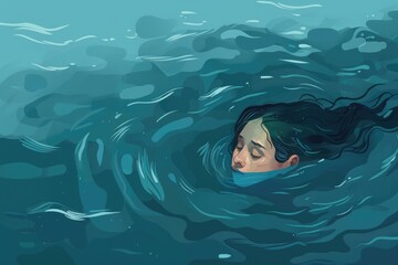 Aufkleber - A person relaxing in a calm body of water with no visible boundaries, perfect for depicting serenity and leisure