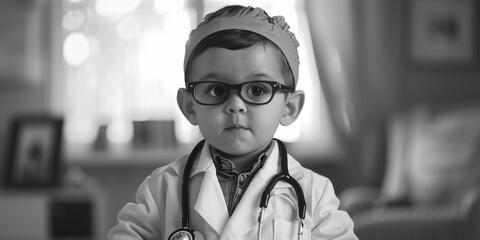 Poster - Young child dressed as a doctor, ideal for educational or imaginative play scenes