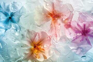 Canvas Print - A close-up shot of a bunch of flowers encased in ice, perfect for winter-themed designs and ideas