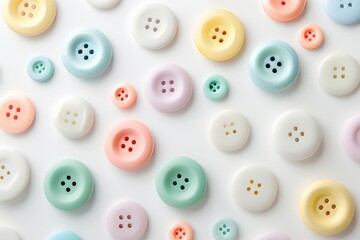 Poster - A collection of variously colored buttons arranged on a plain white surface