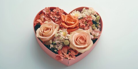 Poster - A pink heart-shaped box filled with fresh flowers, ideal for romantic gifts or special occasions