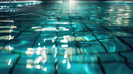 Sticker - A close-up view of clear pool water, suitable for use in advertising water purification products or as a background image