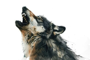 Wall Mural - A wolf with its mouth open, a close-up view of its facial expression