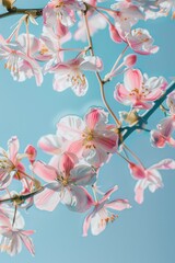 Wall Mural - A close-up shot of a branch from a tree featuring pink flowers, ideal for use in designs related to spring, nature, or beauty