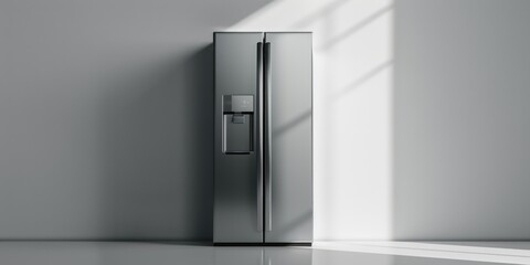 Wall Mural - A silver refrigerator sits in a white room, providing a modern and sleek addition to the space