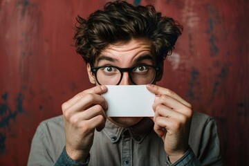 Poster - A man holds a white card in front of his face, concealing his identity