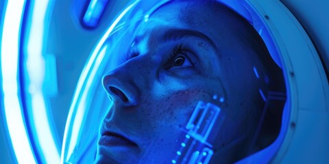 Poster - A close-up view of a person wearing a space suit, great for sci-fi or futuristic concepts