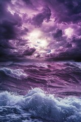 Poster - A calm and serene scene of a purple sky reflected in the stillness of a body of water, perfect for use in travel or relaxation-related projects