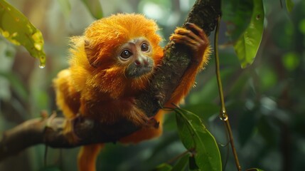 Poster - A small monkey sitting high up on a tree branch
