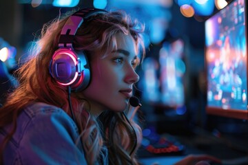 Poster - A person playing video games with headphones on, focused on the screen