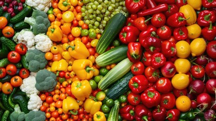 Poster - A selection of colorful fruits and vegetables arranged in a neat display