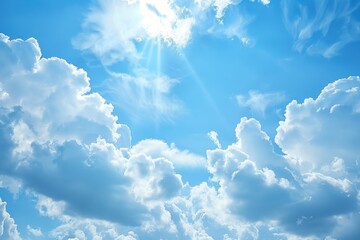 Poster - The sun shines brightly through the clouds, great for a sunny day or weather report background