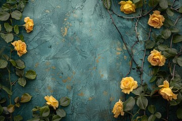 Sticker - A bouquet of bright yellow roses against a lush green wall