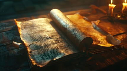 Poster - A book sits atop a wooden table