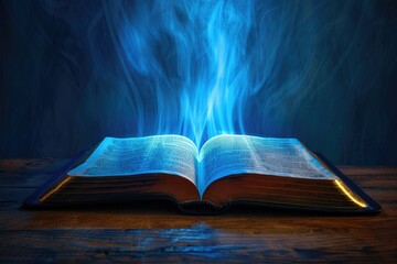Wall Mural - An open book emitting blue smoke, often used for mystical or mysterious scenes
