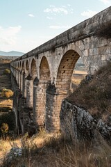Aufkleber - A picturesque stone bridge crossing a valley with a mountain backdrop