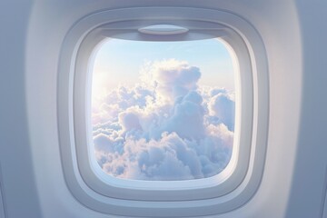 Poster - View from an airplane window showing clouds and blue sky