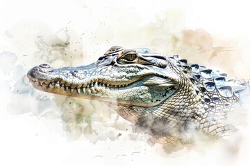 Poster - An illustration of an alligator's head in watercolor style