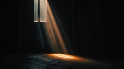 Poster - Bright sunlight shines through a window onto a warm wooden floor