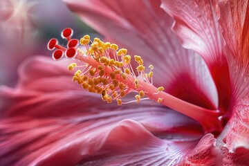 Wall Mural - Close-up shot of a pink flower with bright yellow stamens, perfect for botanical or gardening illustrations