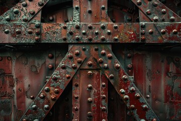 Poster - Close-up view of a metal structure with rivets, suitable for use in industrial or engineering contexts