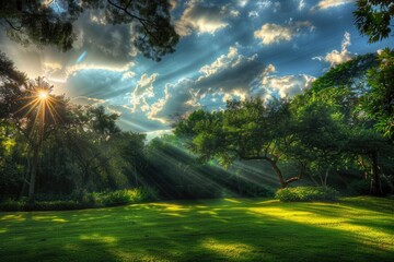 Poster - A sunny day with clouds and grass