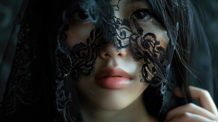Poster - A portrait of a woman wearing a veil that covers her face, suitable for use in mystery or suspense themed images