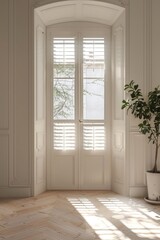 Fototapete - A potted plant sits in front of a window, bringing some greenery and life to the space