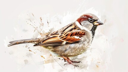 Poster - A watercolor illustration of a bird resting on a tree branch, showcasing its plumage and natural surroundings