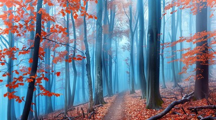 Canvas Print - Mystical Forest Path in Autumn Fog