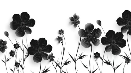 Poster - Black vector flowers on a white background, creating a simple and elegant floral design.