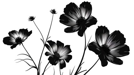 Poster - Simple black vector flowers on a white background, offering a clean and modern design.