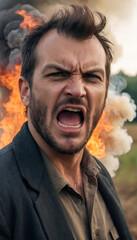 Poster - portrait of a mad businessman, angry man