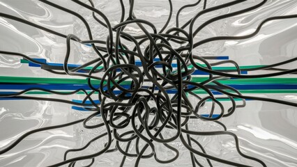 Poster - A bunch of wires are tangled together in a glass container, AI