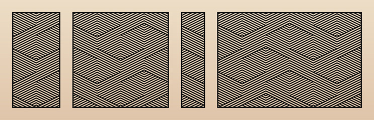 Aufkleber - Laser cut panels set. Vector stencil with abstract geometric pattern, diagonal stripes, zigzag lines, chevron. Swatch for laser cutting of wood, metal, plastic, paper. Aspect ratio 1:2, 1:1, 1:4, 3:2