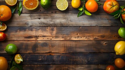 Wall Mural - orange fruit on wood background